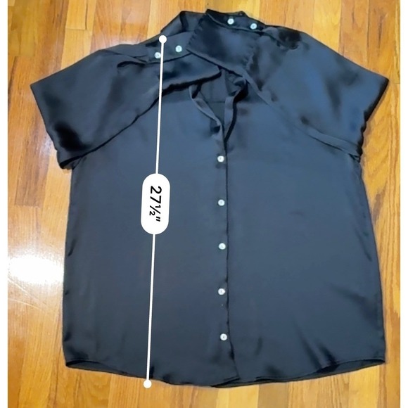 ZARA Black Satin Button Up Long Sleeve Blouse Top Womens Size L Work Minimalist - Picture 10 of 11